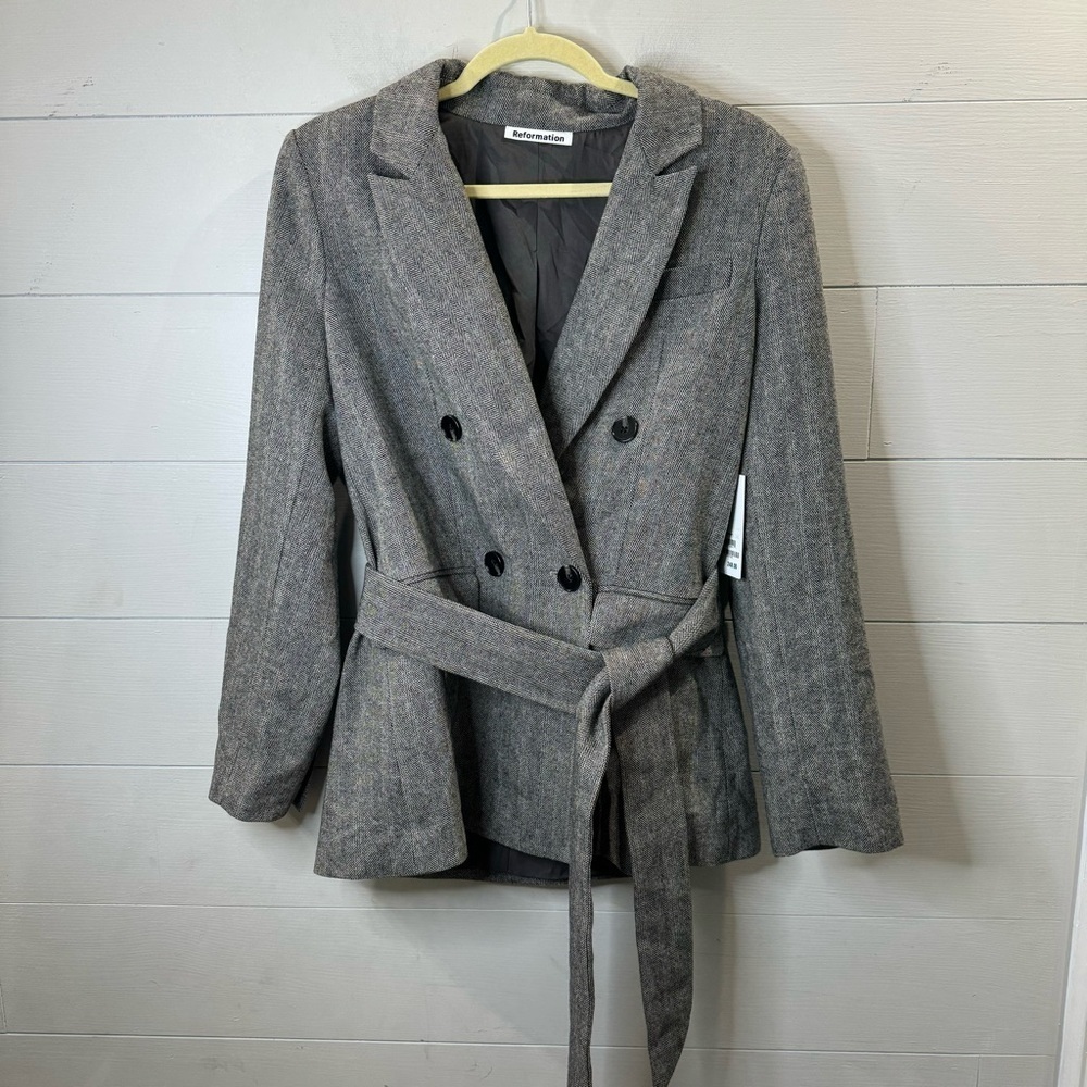 Reformation Gray Double-Breasted Blazer